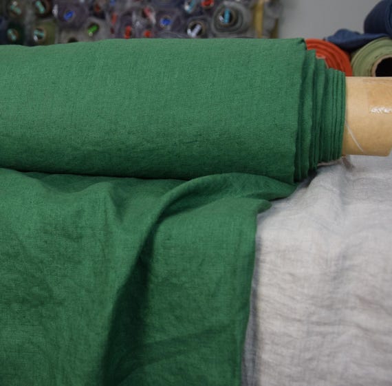 Fabric Linen - "Gloria Jade Green", Prewashed, Preshrunk, 190gsm/5.6oz, Rich Saturated, Premium Quality, , Gorgeous Creased Linen, IN STOCK!
