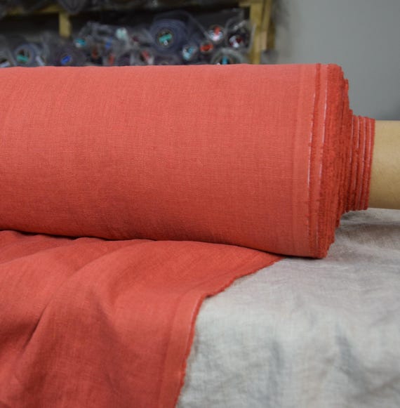 Linen Fabric - "Gloria Flame", Dense & Softened, Bold Orange-Red, 200gsm (5.9oz), Middle Weight, Rich Color, Ready to Sew, IN STOCK!