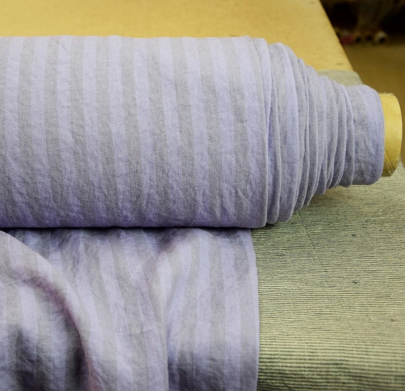 Linen Fabric with Stripes "Gloria Oriental Iris", Violet Purple Lilac 10mm Stripes, 200gsm (6oz), Premium, 100% Pure & Beautiful! IN STOCK!