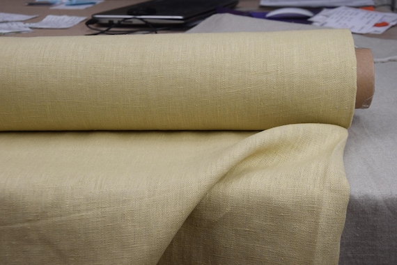 100% Linen Fabric Luna Moss Beige. Heavyweight 290gsm/9oz. Beige with greenish-olive undertone. Premium Softened Linen Material By the Yard.