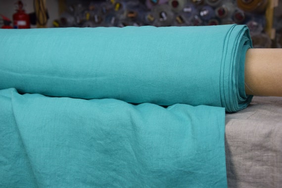 Pure 100% linen fabric Aura Neptune Green 125gsm. Washed-softened, dense. Temporarily OUT OF STOCK.