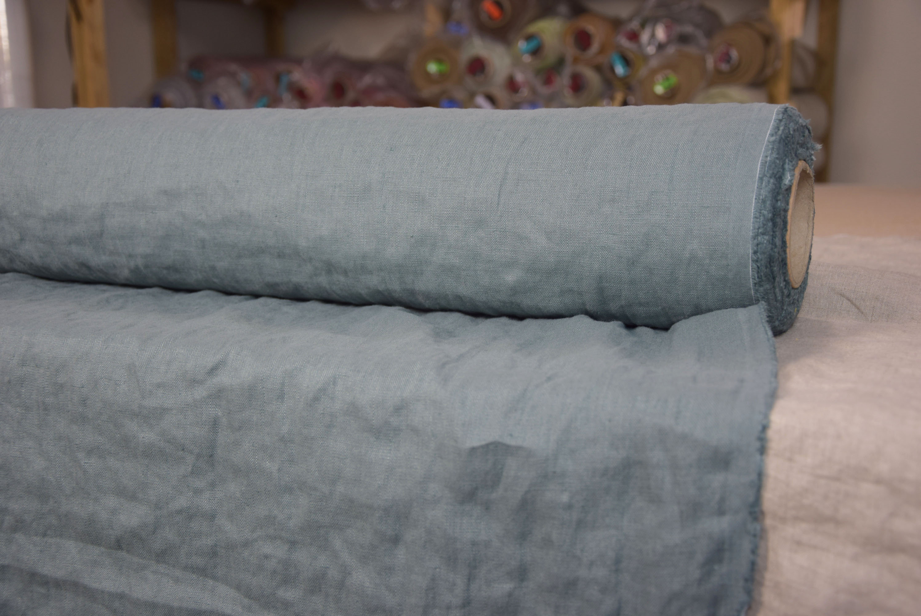 Pure 100 Linen Fabric Gloria Stormy Sea 190gsm Quite Dark Gray