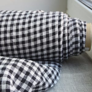 Leinenstoff &quot;Terra Black/White Gingham&quot; Mittelgewicht 200g/6oz, Weich, 8 mm Karomuster, Vorgewaschen, Klassisches Design, Eleganter Look, NICHT AUF LAGER!
