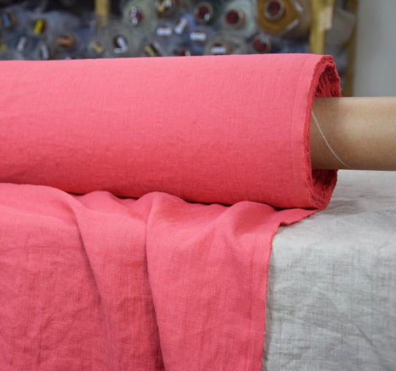Linen Fabric - "Gloria Deep Salmon", 200gsm (5.9oz), 100% Linen, Soft, Washed, Vibrant, Bright Coral-Rose, High Quality, Fine, IN STOCK!