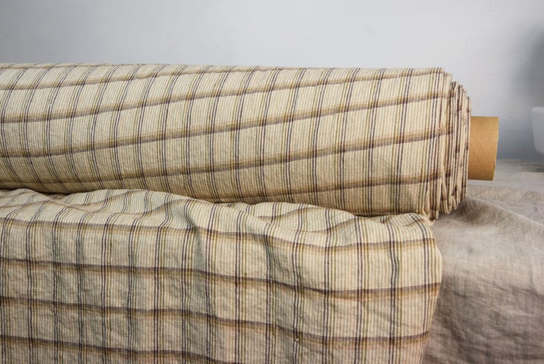 Softened-washed Beige-brown colors The last piece 1.90x1.45m Pure 100/% linen fabric Montana Windowpane Checks Beige 235gsm 75x57!