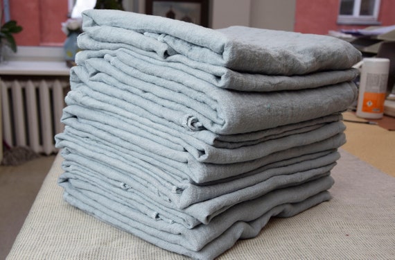 REMNANTS SALE!!! 100% linen fabric Julia Blue Fox 210gsm(6.20 oz/yd2). Pantone 14-4804 TPG mid-toned blue-gray.