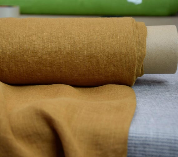 Thin Semi-Sheer Linen Fabric - "Serena Ochre", 95gsm (2.80oz), 100% Pure, Lightweight & Breezy, Perfect transparent brown fabric! IN STOCK!