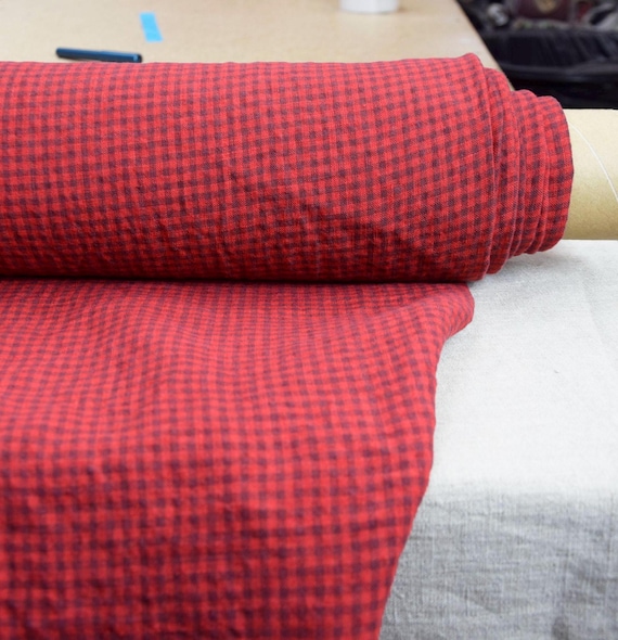 100% linen fabric "Stella Red Gingham" 200gsm (6oz/yd2). Pantone Cherry Tomato 17-1563 color. 3mm red/gray checks Pre-shrunk Soft. IN STOCK.