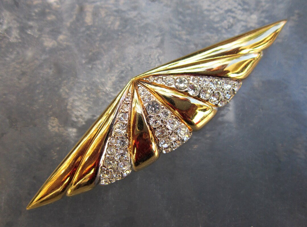 Vintage Dorlan Art Deco Style Rhinestone Brooch Gold Fan - Etsy