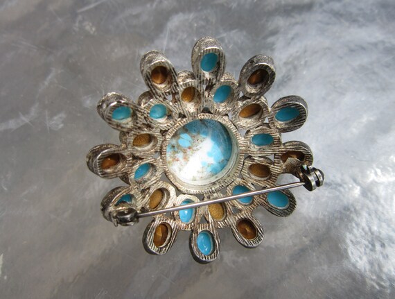 Vintage faux turquoise and blue rhinestone and ca… - image 5