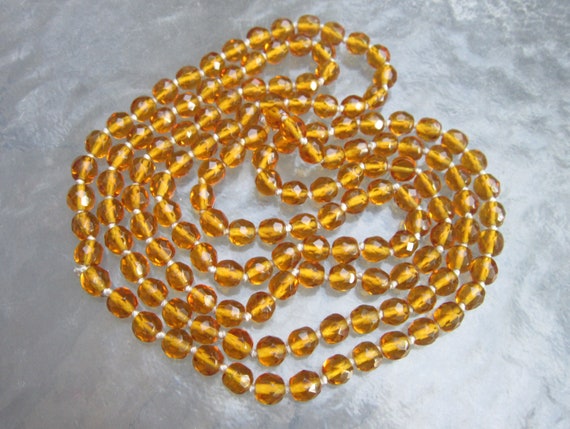 Antique Art Deco citrine crystal faceted round be… - image 1