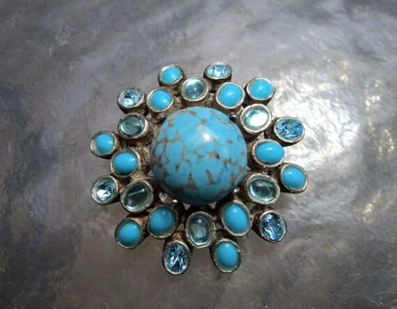 Vintage faux turquoise and blue rhinestone and ca… - image 3