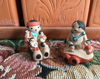 Vintage Cleo Teissedre miniature story teller clay figurines pair from estate