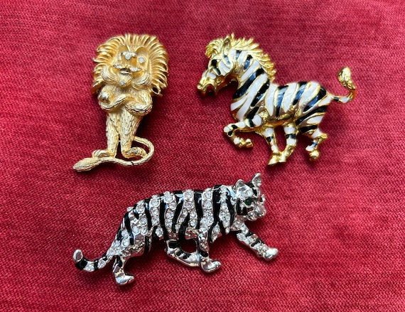 Vintage enamel and rhinestone wild animal brooches - image 1