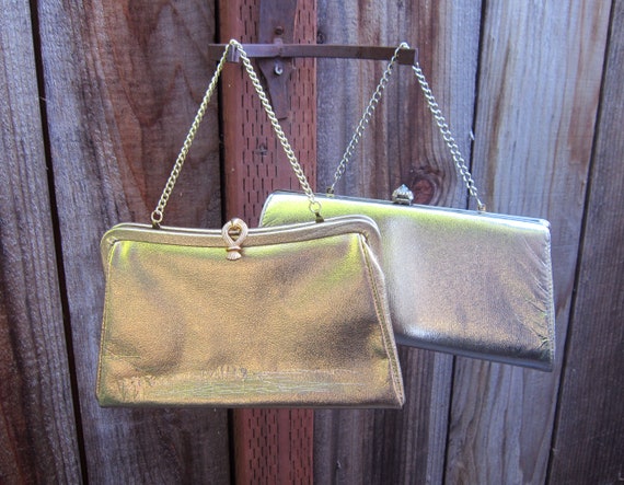 2 vintage sparkly gold and silver frame clutch ev… - image 8