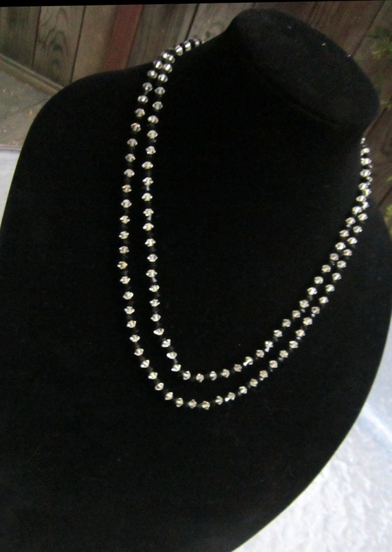 Vintage long black and clear crystal bead necklace - image 2