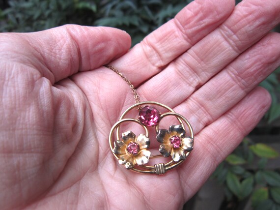 JMS Jewelry 12K GF Screw Back Gold Earrings with Pink Rhinestones Vintage Costume Estate Jewelry fruitsdesbois