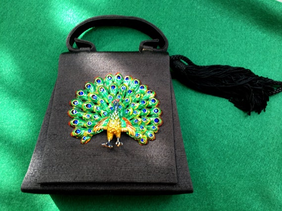 Antique Vintage Handmade Scenic Handbag Beaded PEACOCK PURSE -  ChristiesCurios