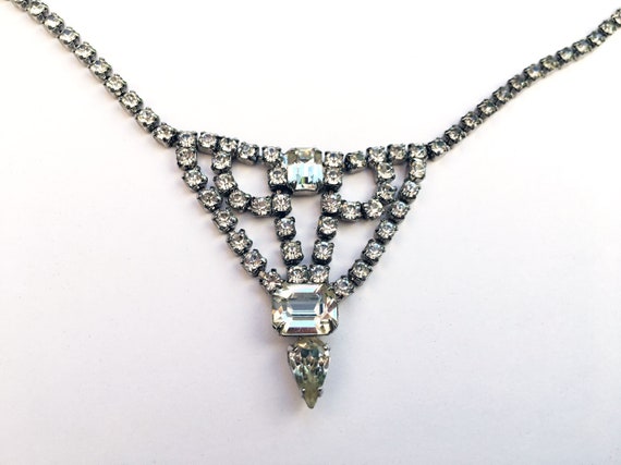 Vintage clear crystal rhinestone necklace - image 3