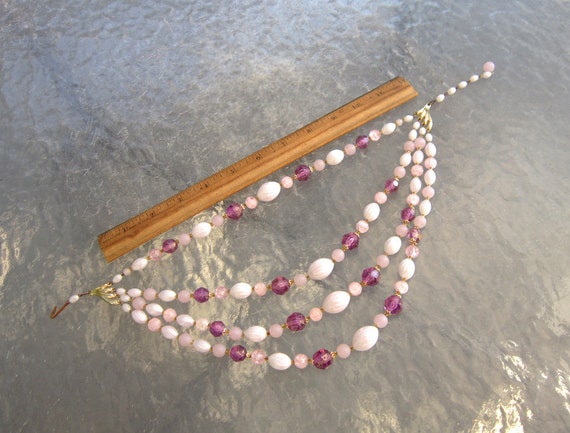 Vintage multi-strand pink purple beads necklace m… - image 6