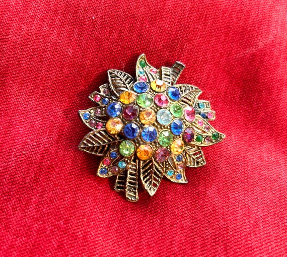 Vintage Little Nemo Multi Colored Rhinestones Flower Brooch