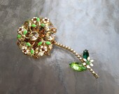 Vintage signed Weiss rhinestone and enamel flower brooch from estate