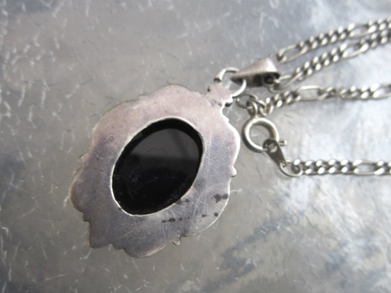 Vintage black onyx pendant in silver frame on sil… - image 6