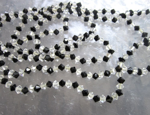 Vintage long black and clear crystal bead necklace - image 1