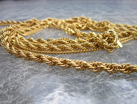 Vintage Long Multi Strand Gold Chain Necklace Sig… - image 2