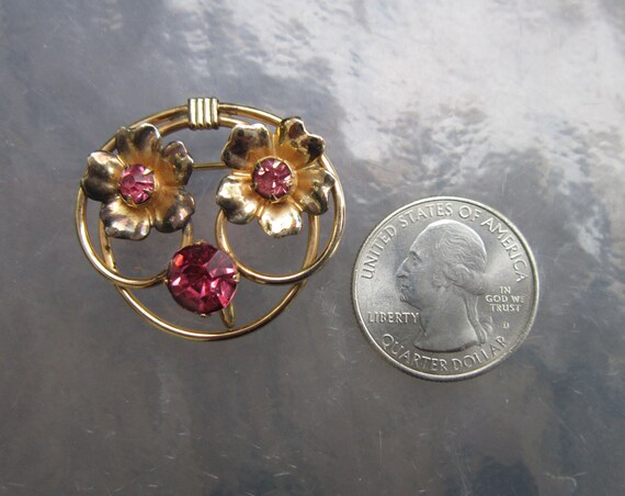 JMS Jewelry 12K GF Screw Back Gold Earrings with Pink Rhinestones Vintage Costume Estate Jewelry fruitsdesbois