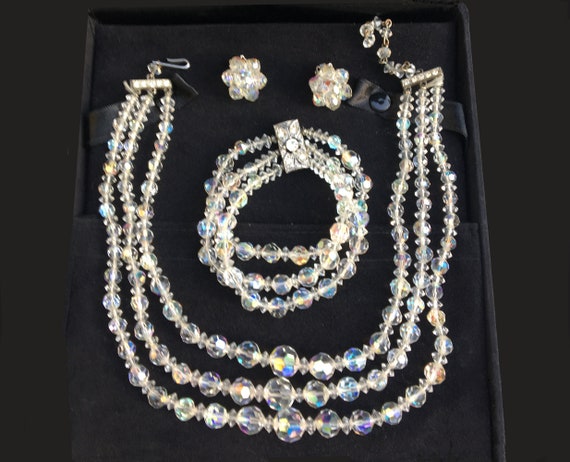 Fabulous triple strand AB crystal necklace and br… - image 6