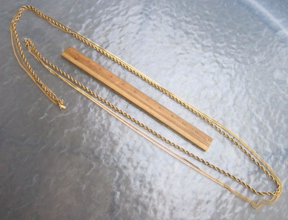 Vintage Long Multi Strand Gold Chain Necklace Sig… - image 3