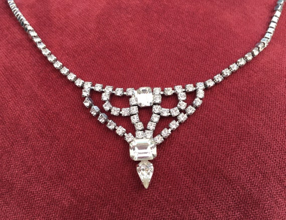 Vintage clear crystal rhinestone necklace - image 1