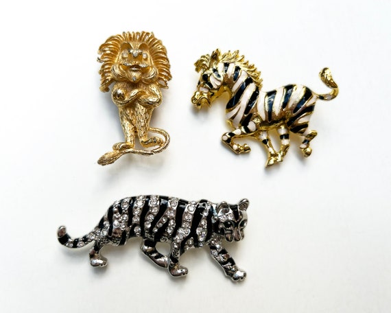 Vintage enamel and rhinestone wild animal brooches - image 2