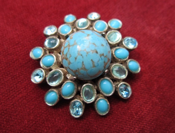 Vintage faux turquoise and blue rhinestone and ca… - image 2