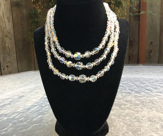 Fabulous triple strand AB crystal necklace and br… - image 2