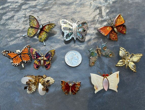 9 unique vintage butterfly brooches lot - image 7