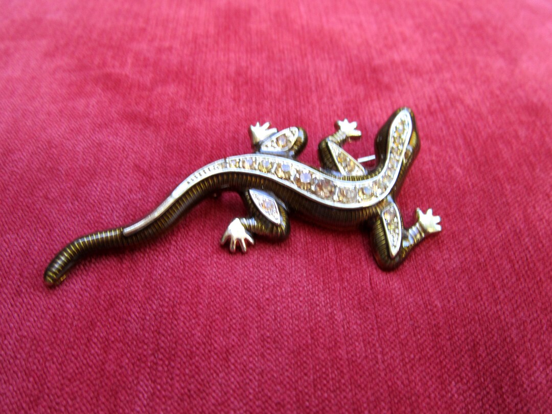 Broche Vintage En Argent Sterling - Lézard Ou Salamandre Orné De Strass Argentés