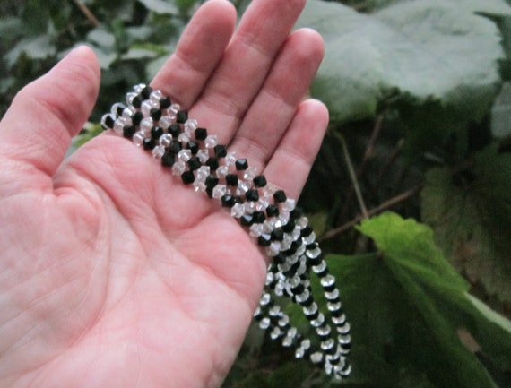 Vintage long black and clear crystal bead necklace - image 4