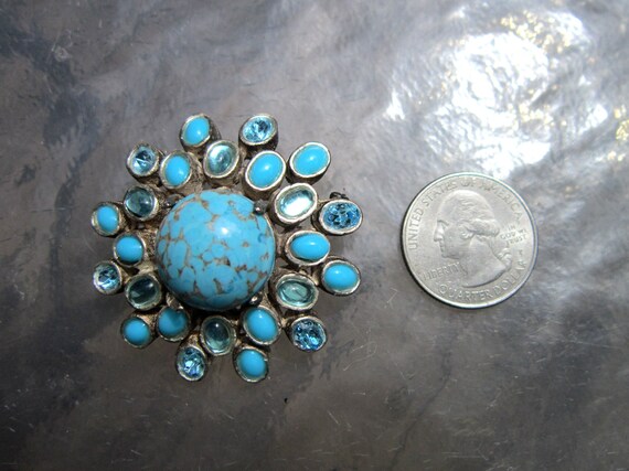 Vintage faux turquoise and blue rhinestone and ca… - image 4