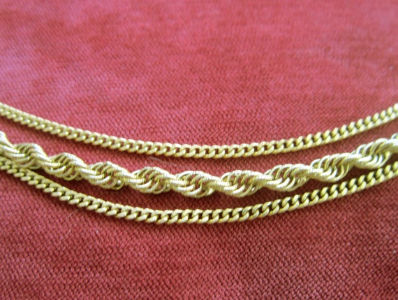 Vintage Long Multi Strand Gold Chain Necklace Sig… - image 1