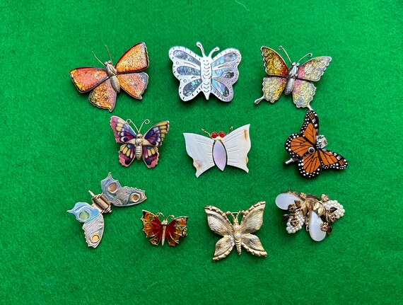 9 unique vintage butterfly brooches lot - image 2