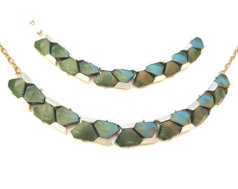 Vintage Olive Green Lucite Necklace and Bracelet Set