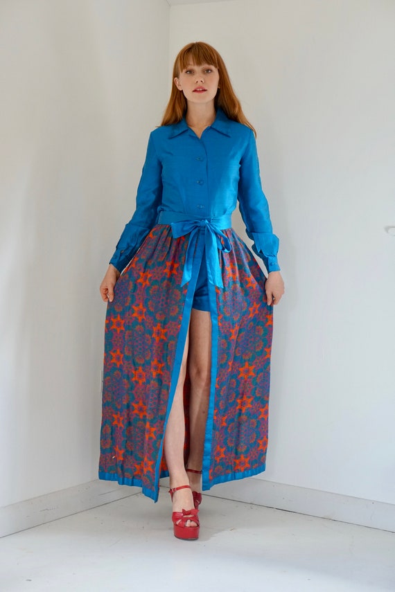 Vintage 1960s silk playsuit and woven floral maxi