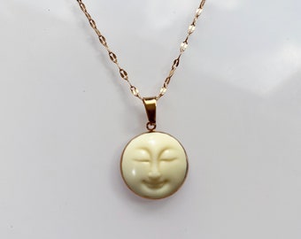 Smiling Moon Pendant and Chain (resin encased in metal)