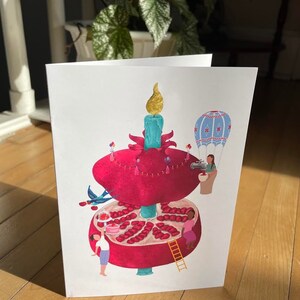 Pomegranate Party ~ avec flamme de bougie en feuille d’or (carte de vœux 5 « x 7 »)