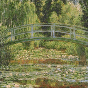 Le pont Japonais Giverny by Claude Monet counted cross stitch pattern. Digital download.