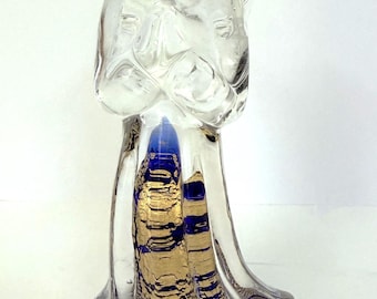 Ángel noruego de cristal soplado a mano con cobalto y escamas de oro.