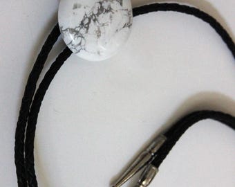 White Howlite Cabochon Bolo Tie – Adjustable Neckwear – Natural Stone
