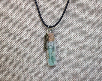 Green Aventurine Crystals Necklace in glass vial